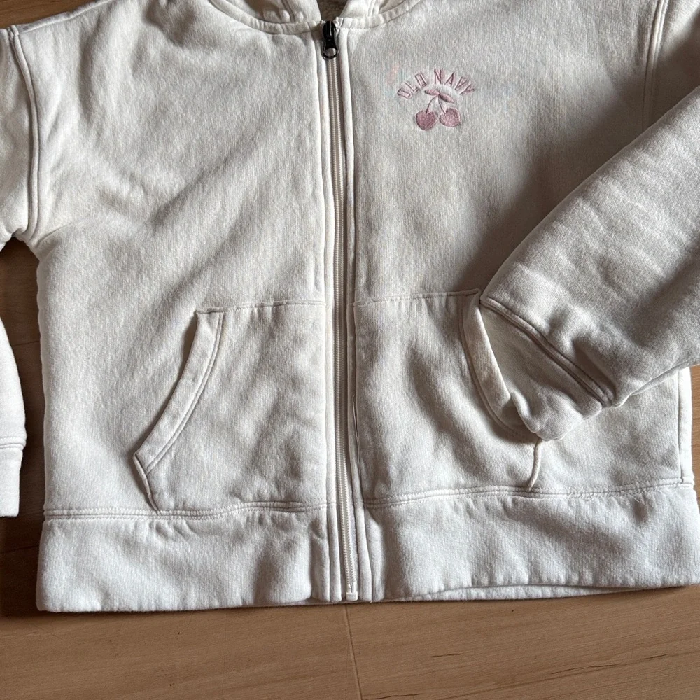 OLD NAVY GIRLS SERPA LINED FULL ZIP HOODED JACKET FRONT POCKETS CREAM LG (10-12)